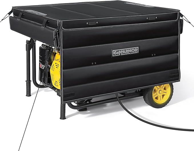 GenArmor Generator Covers While Running 100% Waterproof Heavy Duty Tarps Generator Tent Portable Outdoor Generator Enclosure for Most 4000w~13000w Generators Black Windproof Kit Version