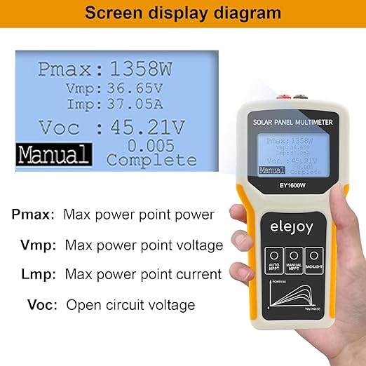 Upgrade 1600W Solar Panel Portatil Smart Tester Auto/Manual MPPT Photovoltaic Panel Multimeter Testing Power Meter Tool with LCD Display Backlight for PV