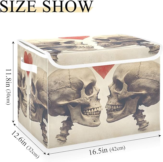 AIXIWAWA Lidded Storage Cube (Heart Skull) Fabric Foldable Closet Bins with Flip Lid and Handles Organizer Basket Container 16.5 x 12.6 x 11.8 IN