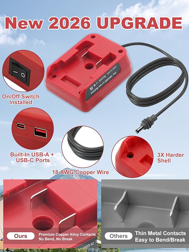Starlink Mini Battery Adapter Compatible with Milwaukee M18 [Low Voltage Cutoff Protection] 5FT Starlink Mini Power Cable for 18V Battery 18AWG Battery Adapter DC Power Cable (Red)