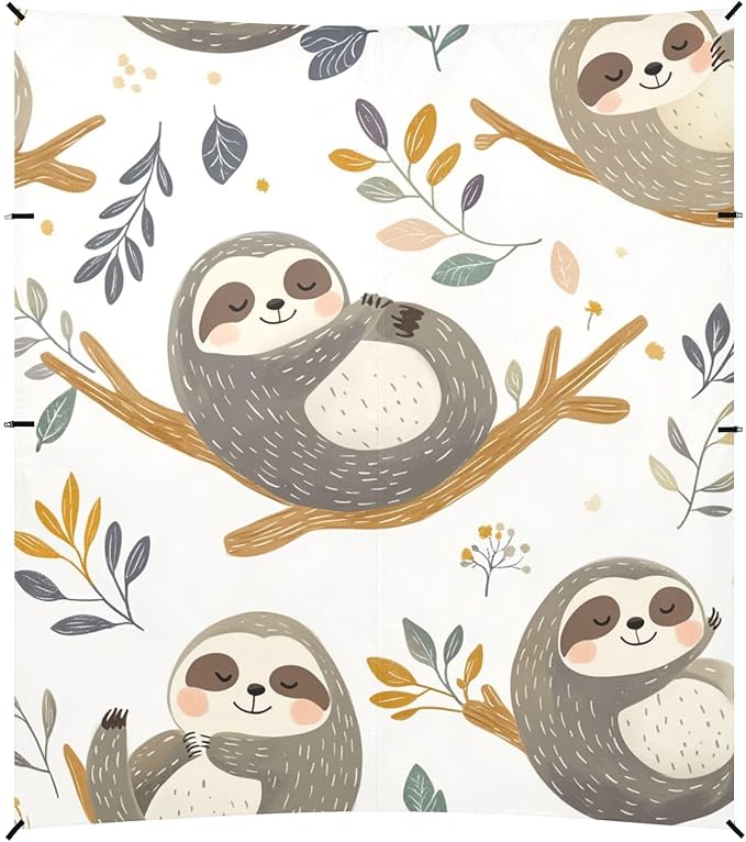 ALAZA Cute Sloths Hand Drawn Animal Beach Tent Sun Shelter Portable Canopy Sunshade for Outdoor Camping Picnics Backyard Fun 10x9 ft