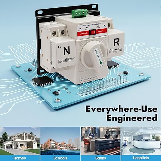 63A 110V Dual Power Automatic Transfer Switch Manual Transfer Switch 50/60Hz Din Rail Mounted Mini ATS 2/3/4P 63/32A for Hone Generator and Backup Power RV (3P 63A)