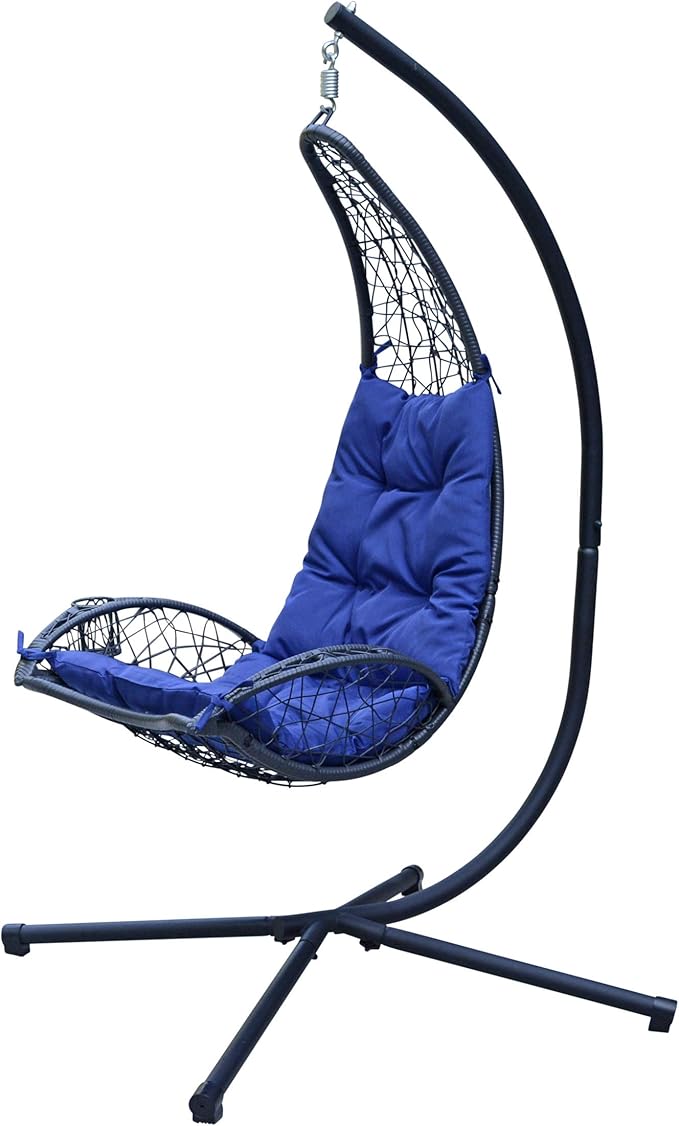 Algoma Net Company Cushioned Rattan Wicker Hanging Chair with Stand