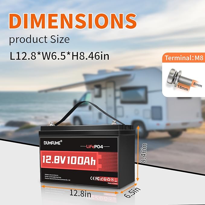 12V 100Ah LiFePO4 Lithium Battery Built-in 100A BMS Group 31 6000+ Deep Cycles Rechargeable Battery Ideal for RV Solar Off-Grid Systems Home Energy StorageMarine