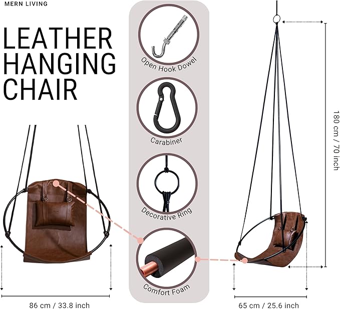 Hanging Egg Chair - Handmade Scandinavian Style Hammock Swing Chair Hanging Chair for Bedroom Indoor &amp Outdoor Patio Swing Double-Layered Faux Leather