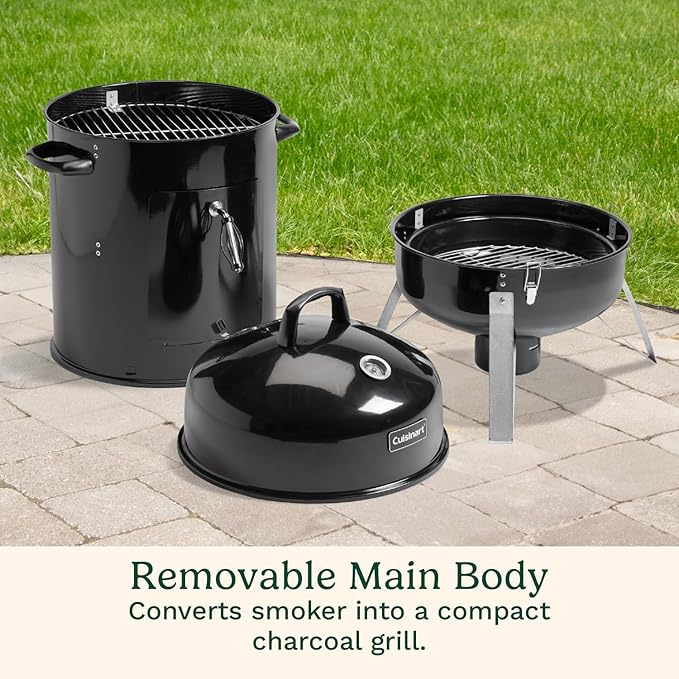 Cuisinart 18” Vertical Charcoal Smoker Integrated Thermometer Water Bowl and Dual Vents Perfect for Smoked Brisket Chrome Plated Grates Smoker Grill for BBQ Camping Tailgates