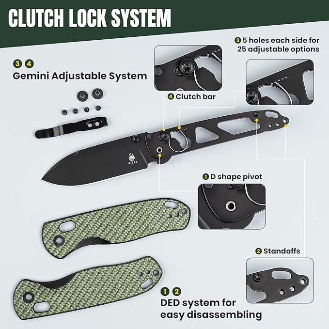 Kizer Drop Bear EDC Pocket Knife 2.97” Nitro-V Steel Blade G10 Carbon Fiber Handle Folding Knife with Thumb Stud Opener Lightweight Clutch Lock Camping Hunting Knife for Men Women Gift V3619A4