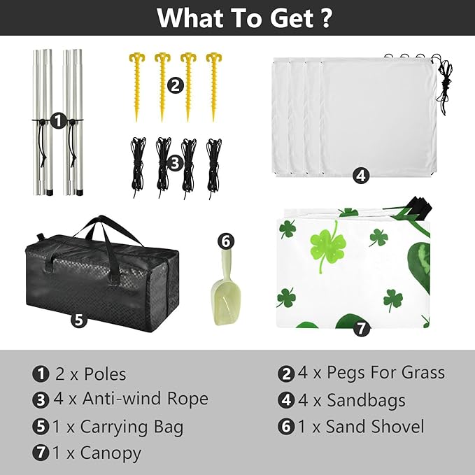 Beach Canopy with Windproof Ropes &amp Sandbags Beach Tent Sun Shade Sun Shelter for Camping Trips Fishing Backyard Fun or Picnics St. Patrick's Day Clover