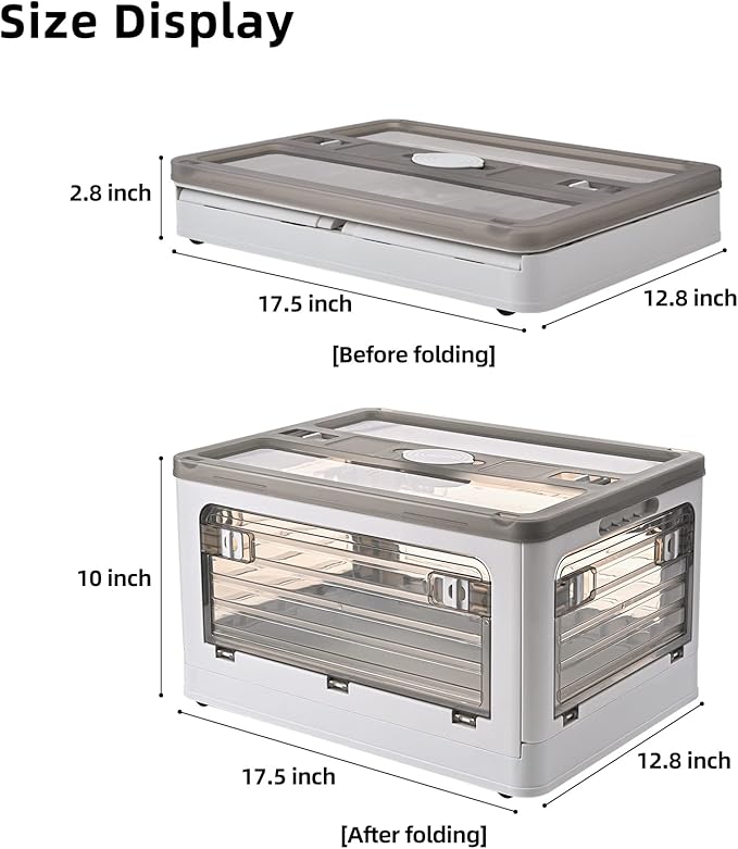 32Qt Plastic Storage Bins With Lid Collapsible With Wheels 4 Doors Stackable for Organizing Clothes Snacks and Camping 2-Pack (Grey)