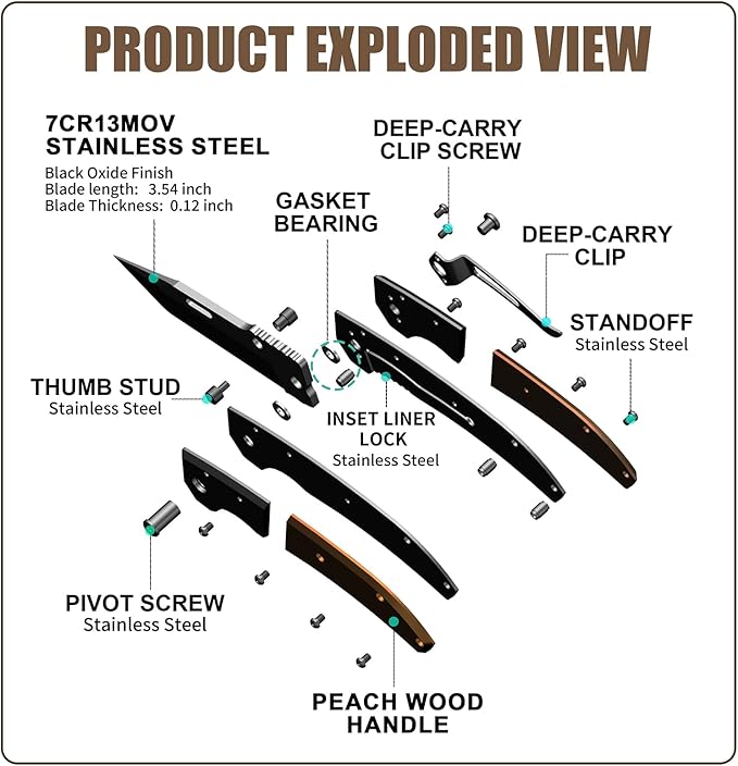 Vickay Pocket Knife Folding Knife with Clip - 3.54″ Steel Blade Wood Handle EDC Knife for Men &amp Women Outdoor Camping Hunting Hiking Fishing - Father’s Day Gift (Black)
