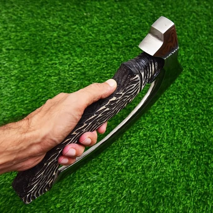 Forest Hunting/Viking Steel Pizza Axe Authentic Medieval Pizza Cutter Axe Hand forged ax Rocking Pizza Gift Knife with leather sheath (Etching FH2022)