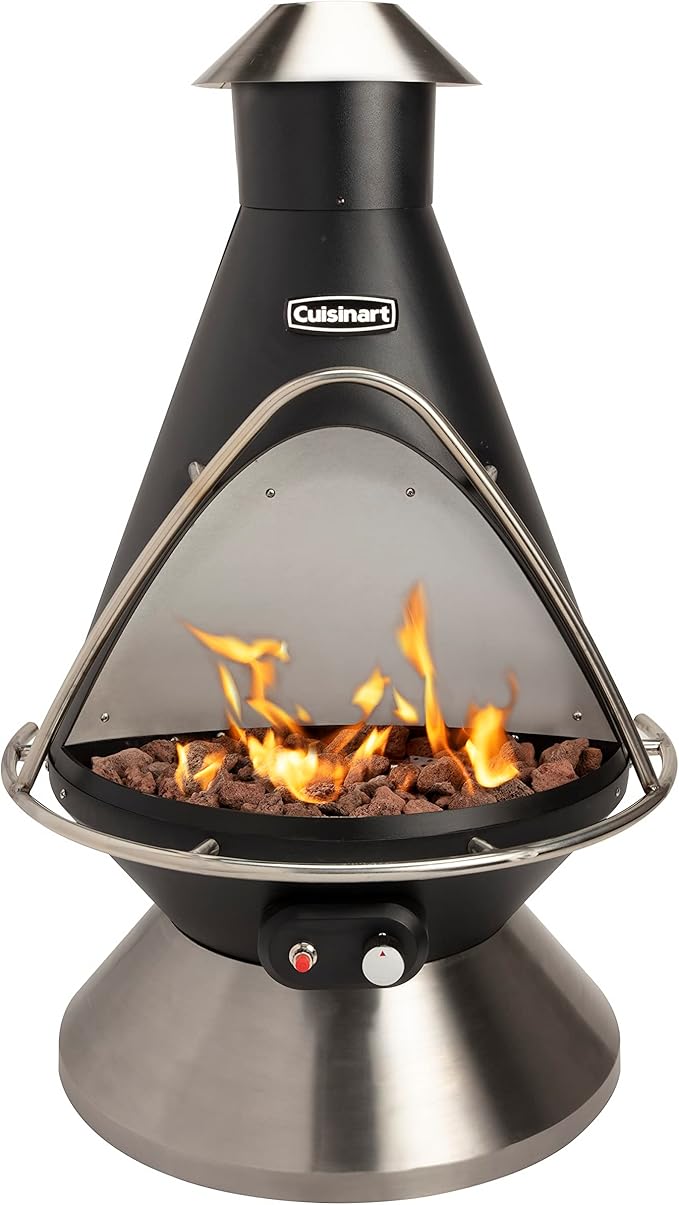 Cuisinart Chimenea Propane Fire Pit 40000 BTU Adjustable Gas Fire Pit for Patios Includes Lava Rocks Directional Heat Shield and Push to Start Ignition Perfect for Backyards Decks and Patios