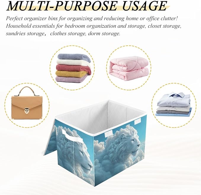 Storage Cube with Lid Cloud Lion Print 16.5×12.6×11.8 IN Collapsible Large Capacity Foldable Storage Basket Bin Organizer