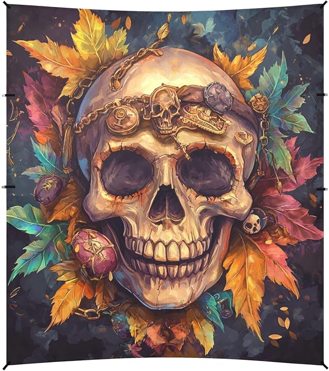 ALAZA Pirate Skull with Leaves Beach Tent Sun Shelter Portable Canopy Sunshade for Outdoor Camping Picnics Backyard Fun 10x9 ft