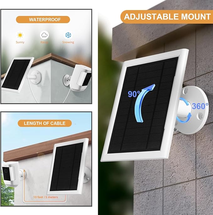 5W Solar Panel Compatible for Ring Camera Spotlight Cam Plus/Pro (Battery) Stick Up Cam/Pro Spotlight Cam Battery with 10ft Cord IP65 Waterproof with Type-C to DC Adapter Cord-2Pack