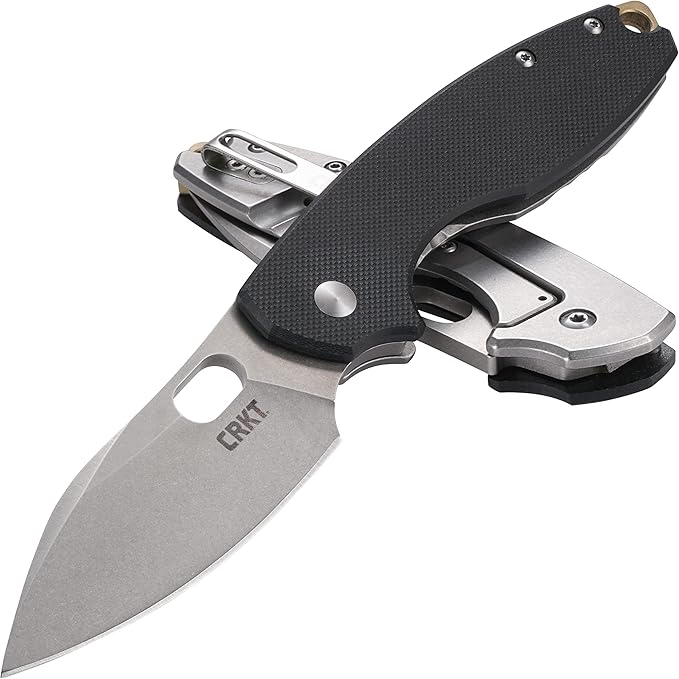 CRKT Pilar III EDC Folding Pocket Knife:D2 Blade Steel Compact Everyday Carry Satin Blade with Finger Choil Thumb Slot Open Frame Lock Stainless Handle Reversible Pocket Clip 5317D2