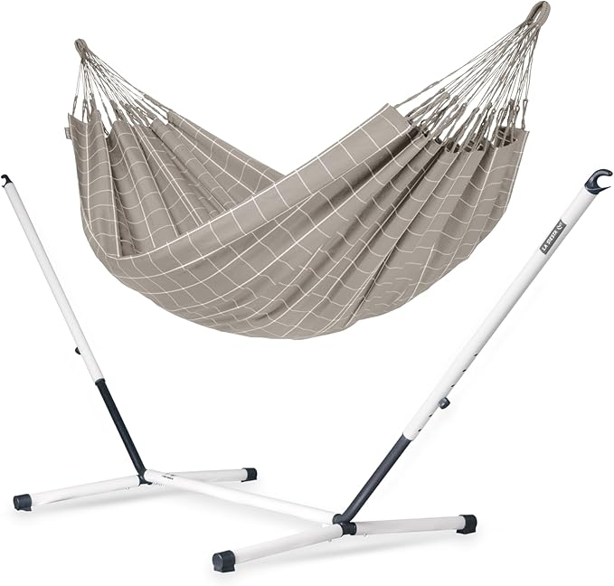 LA SIESTA® - Large Double Brisa Classic Hammock &amp Nautico Steel Stand - Weather &amp Tear Resistant Portable Hammock w/Stand - Balcony Porch Garden Outdoor Indoor Hammock - 2-Person Max 355 Lbs