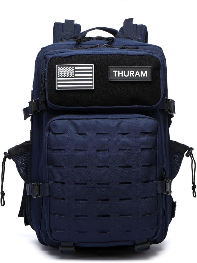 50L Tactical Military Backpack Waterproof Sturdy Bag for Hiking Camping Fishing Gym Backpack with Bottle Holder (Navy)