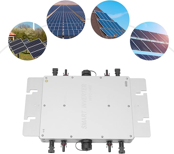1400W Micro Inverter Grid Tie Solar Inverter MPPT Pure Sine Wave Automatic Identification Power Inverters IP65 Waterproof Self-Cooling for 30V/36V Solar Panels Silver