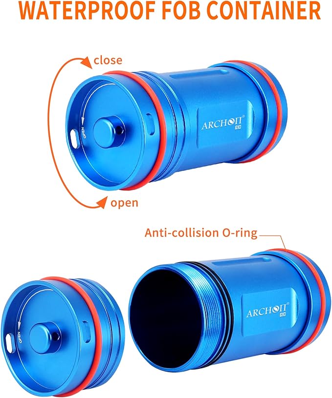 ARCHON Aluminum Alloy Waterproof Car Key Holder FOB Case Keychain Dry Storage Box for SwimmingDiving Essential Small Bag Kit for Boating