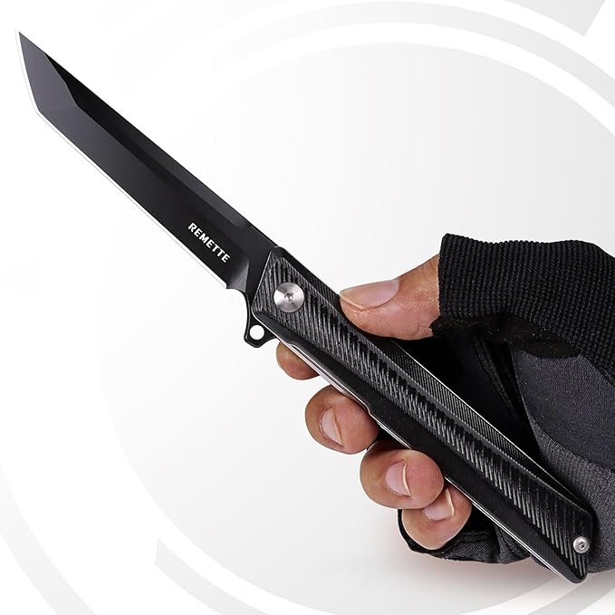 REMETTE Tactical Folding Pocket Knife GD22K 3.6 Black PVD Tanto Blade Flip Open with Durable G10 HandleMen Women Everyday Carry EDCSharp Camping Hiking Daily Work Knives