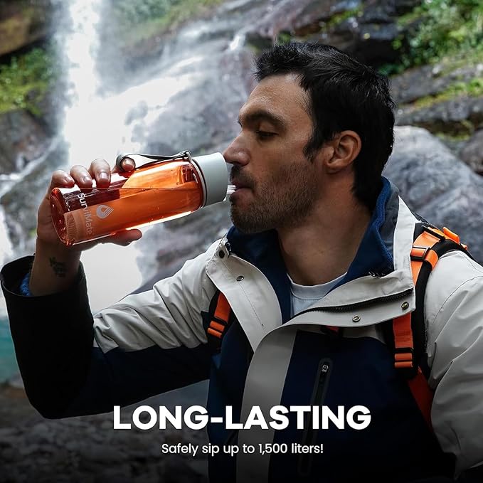 SurviMate Purified Water Bottle for Camping Hiking Backpacking and Travel BPA Free with 5-Stage Intergrated Filter Straw