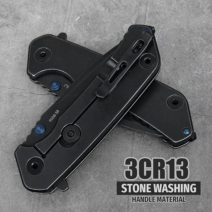 SANRENMU SRM 9008 Outdoor Folding Knife 12c27 Blade Hiking Adventure Camping Picnic Wilderness Survival Hunting Fishing EDC Portable Folding Knife (9008SB（Black）)