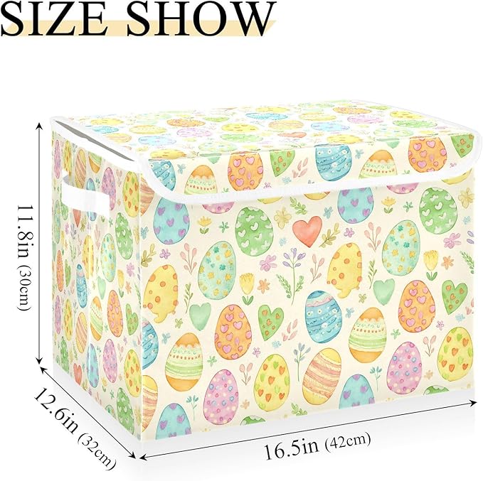Yellow Decorative Easter Eggs Flowers Storage Box with Lid 1 PC Foldable Storage Bin with Lids Stackable Storage Bins Cube Closet Organizer Basket with Flip-Top Lid &amp Handles for Shoes Books