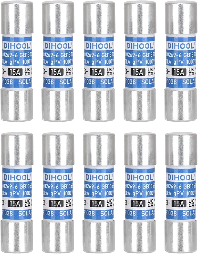 DIHOOL 15 Amp Solar Fuse Without in-Line Fuse Holder for Solar Connector 10pcs 10x38mm