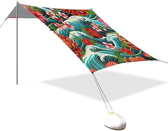 Beach Canopy with Windproof Ropes &amp Sandbags Beach Tent Sun Shade Sun Shelter for Camping Trips Fishing Backyard Fun or Picnics Landscape