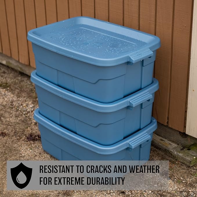 CX Rugged Tote 10-Gallon Heavy Duty Storage Bins with Lids Stackable Plastic Storage Bins with Weather-Resistant Design Home Organization 4 Pack (8.8H x 24.2W x 16.2D)