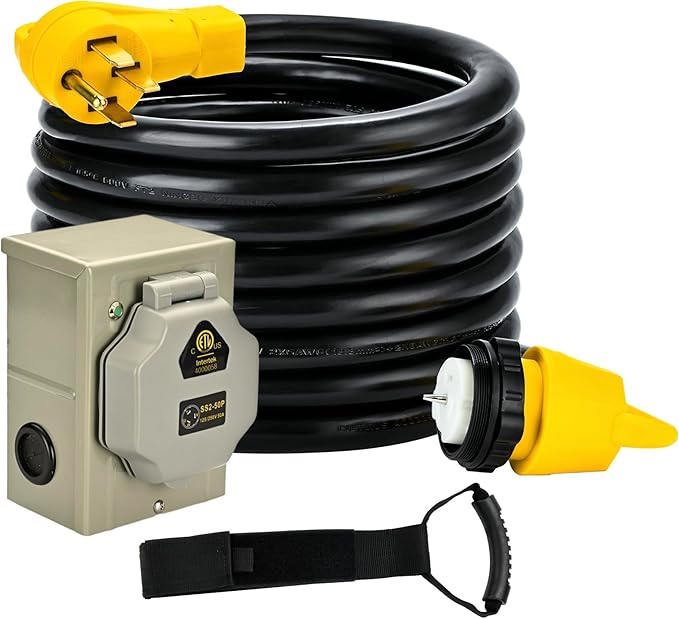 50 Amp 12FT Generator Cord and Power Inlet Box Combo Kit NEMA 14-50P Male to SS2-50R &amp CS6364 Twist Locking with Inlet Box for Generator and RV Camper to House Shore Power Connector