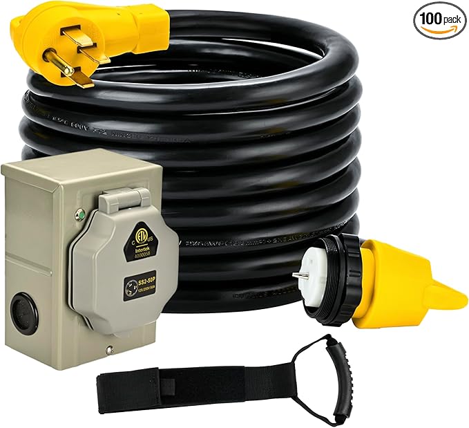 50 Amp 40FT 6/3+8/1 Gauge Generator Cord and Power Inlet Box Combo Kit NEMA 14-50P Male to SS2-50R Twist Locking with Inlet Box for Generator and RV Camper to House ETL Listed