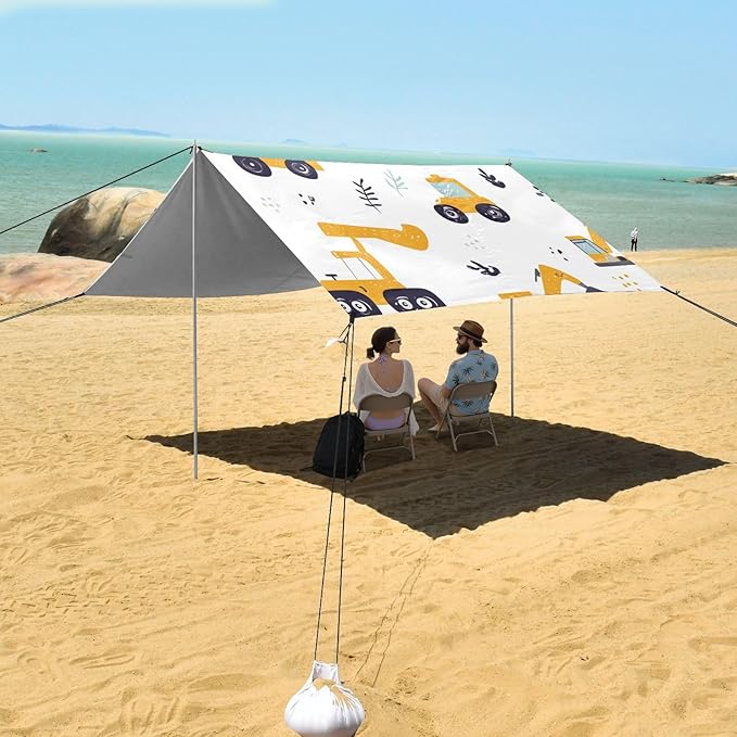 ALAZA Cute Construction Cars Leave Beach Tent Sun Shelter Portable Canopy Sunshade for Outdoor Camping Picnics Backyard Fun 10x9 ft