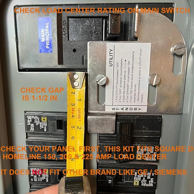 50 Amp Generator to House Hook-up Kit for Square D Homeline 150/200/225 Amp Load Center Including Generator CordPower Inlet BoxPanel Interlock Kit and Circuit Breaker