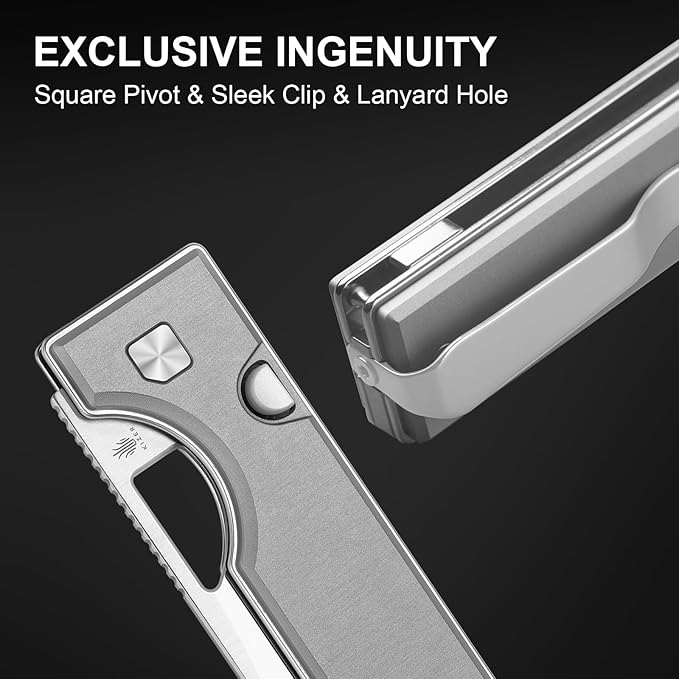 Kizer Little Ringbo Pocket Knife 2.95 AEB-L Steel Drop Point Folding Knife with Gray Aluminum Handle Thumb Hole Opener Button Liner Lock EDC knives for Camping Hiking V3708A1