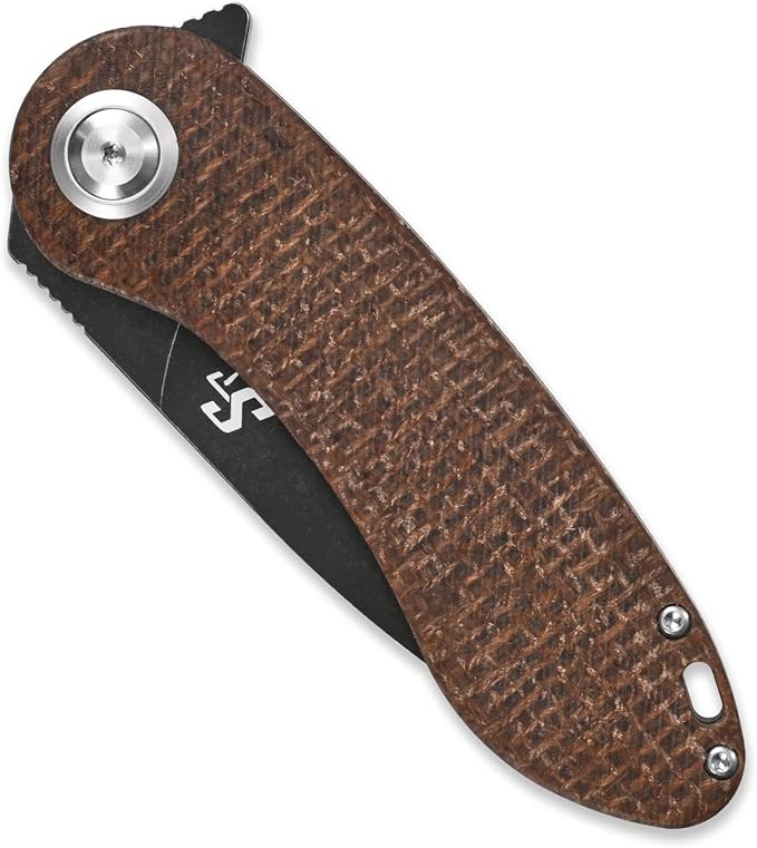Sitivien ST139 Folding Knife Sandvik 14C28N Steel Blade Knife Micarta Handle EDC Tool Knives for Outdoor Camping Hiking Hunting Survival(Brown)