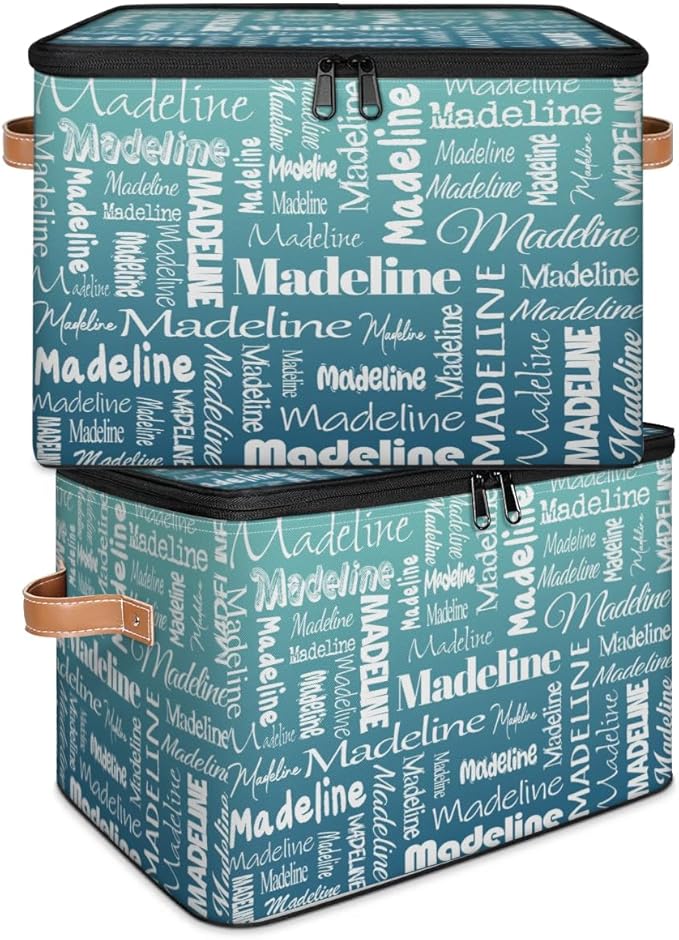 Custom Storage Basket with Name Personalized Keepsake Box with Zipper Lid Foldable Fabric Memory Bin Large capacity with Handle Gradient Grey Green