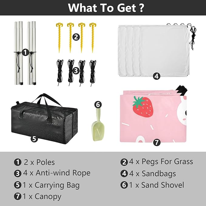 Beach Canopy with Windproof Ropes &amp Sandbags Beach Tent Sun Shade Sun Shelter for Camping Trips Fishing Backyard Fun or Picnics Rabbit
