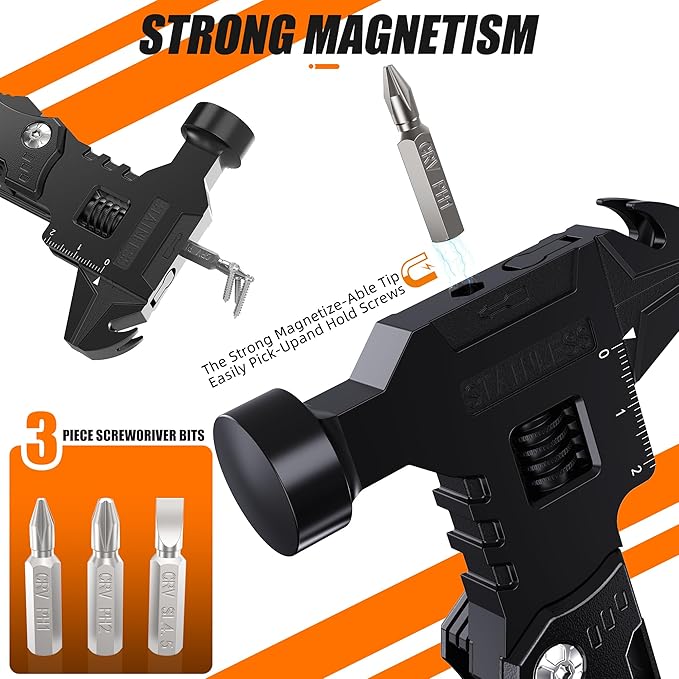 Hammer Multitool Knife 16-in-1 Adjustable Wrench Multipurpose Tool with Multitool PliersScrewdriversBottle OpenerCan Opener Etc For Men Who HuntCampingHikingExploringFishingDIYHome Daily-Use