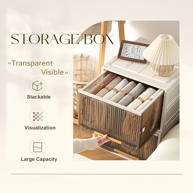 Plastic Storage Bins with Lids Clothes Folding Storage Box and Closet Organizers and Containers for Home Closet Stackable Storage for Home Office Dorm