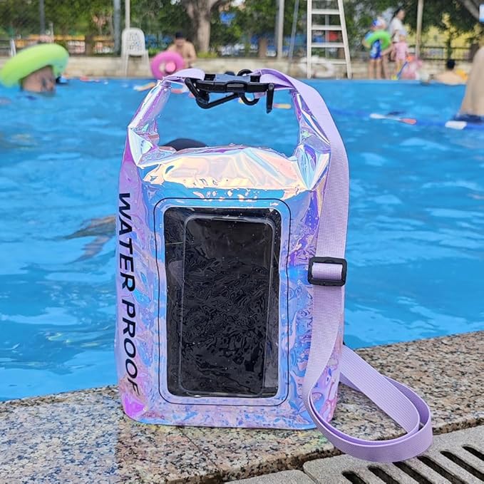 Clear Pvc Holographic Dry Bag 5L Roll Top Portable Fashionable Fishing Rafting Waterproof Dry Sack Keeps Gear Dry For Storage (5L)