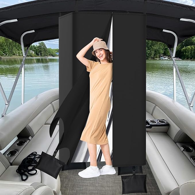 Privacy Tent for Boats 800D Waterproof Fabric Boat Privacy Curtain Pontoons Changing Room with Windproof Sandbags Easy to Install Under Bimini Top 30 D x 27 x W 72 H