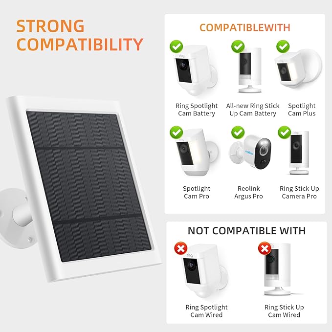 Solar Panel for Ring Camera 4W Solar Charger Compatible with Rings Spotlight &ampStick Up Outdoor Cam Battery 10ft Long Cable with USB-C to Ring Barrel Plug Adapter