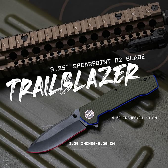 704 Gear Trailblazer EDC Folding Pocket Knife | 3.25 Blade G10 Handle Ambidextrous Thumb Stud Reversible Pocket Clip | Olive Drab Green