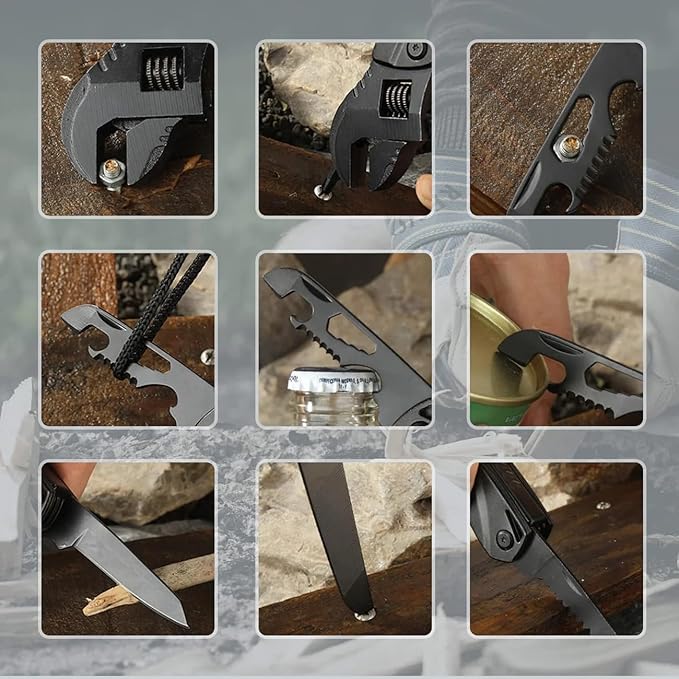 Hanboost Multi-Functional Wrench Set 12-in-1 &amp 19-in-1 EDC Pocket Tool for Outdoor Camping Cycling DIY Repairs – Compact Stainless Steel Multifunction Wrench (12-in-1)