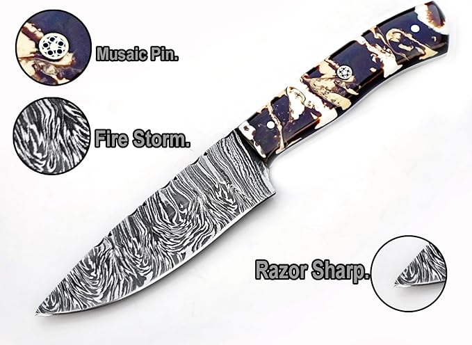 | Viking Heritage Skinner Knife – Expertly Crafted with Damascus steel for Precision Hunting and Field Dressing: Embrace the Timeless Elegance of Craftsmanship with this Razor-Sharp Blade