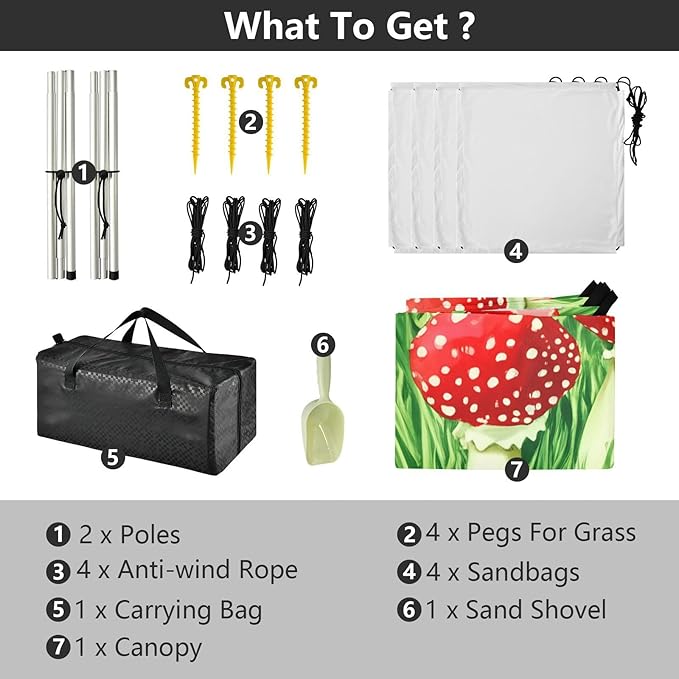 xigua Mushroom Beach Tent Sun Shelter with Carrying Bag - Silver Coated Oxford Fabric Beach Canopy for Beach Camping Fishing - Includes Windproof Ropes Sandbags &amp Stakes