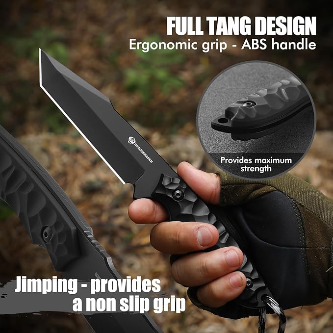DRACHENADER Tanto Fixed Blade Knife with Sheath Tactical Knife for Men Survival Full Tang Design (E-Full Black)