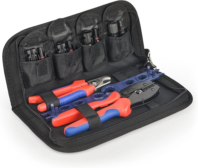 iCrimp Solar PV Panel Crimping Tool Kit c/w Solar Connector Crimper works for AWG14-102.5/4/6mm² Solar Connectors Wire Cable Cutter Solar Spanner Wrench All in One Oxford Bag